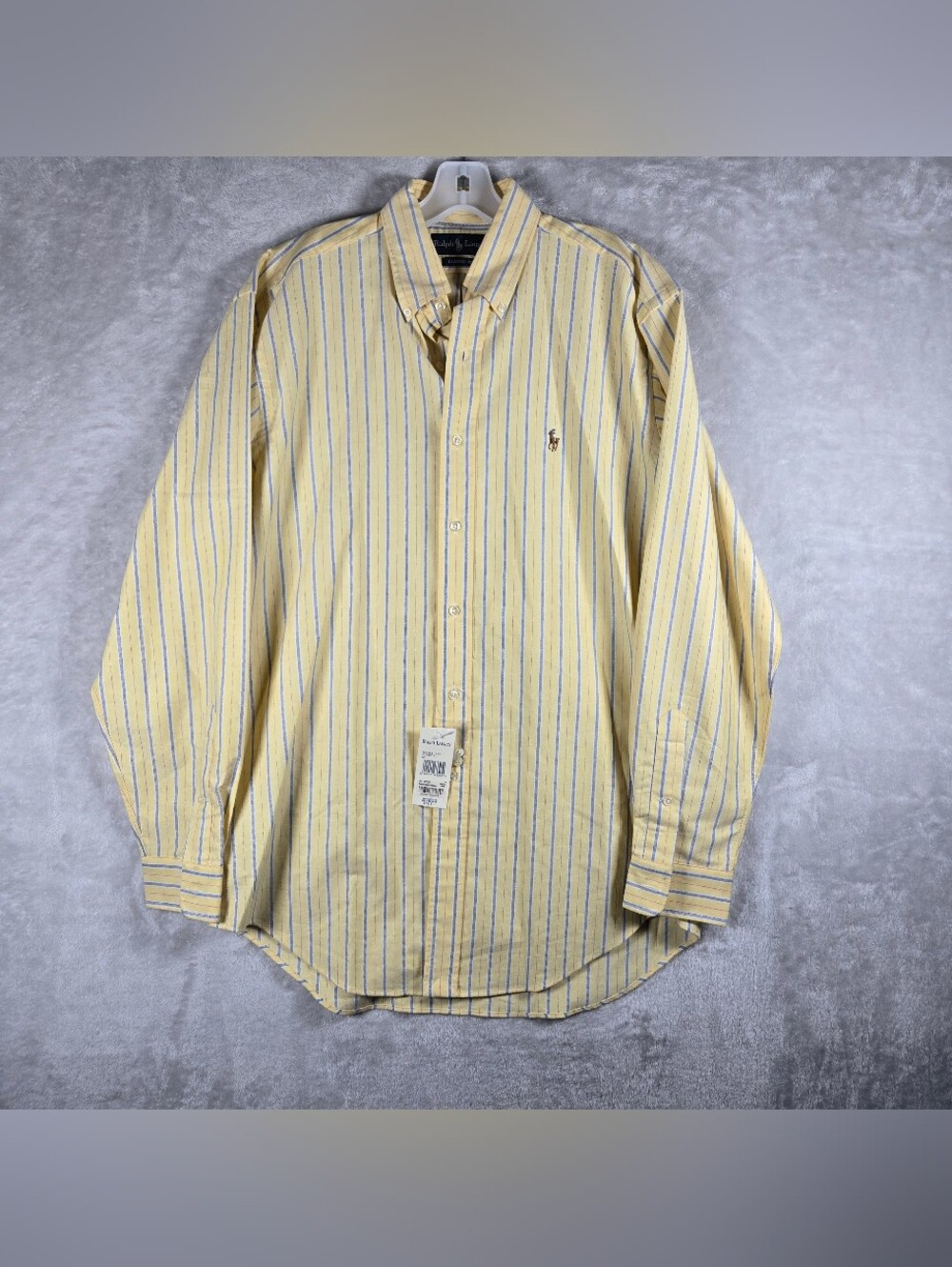 Ralph Lauren Oxford Button Down Shirt Mens Medium Classic Fit Yellow Striped NWT